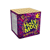 Die „Holy Moly 36sh“ von J-Fireworks ist eine farbenfrohe Feuerwerksbox mit lebhaften violetten und gelben Designs. Sie trägt die Bezeichnung „Family“ und zeichnet sich durch Feuerwerksbatterie-Spezifikationen aus, die sie zu einem Hingucker machen.